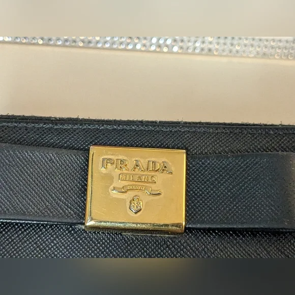 PRADA Authentic Genuine Saffiano Leather Ribbon Long Black Gold Hardware Wallet - Picture 5 of 15